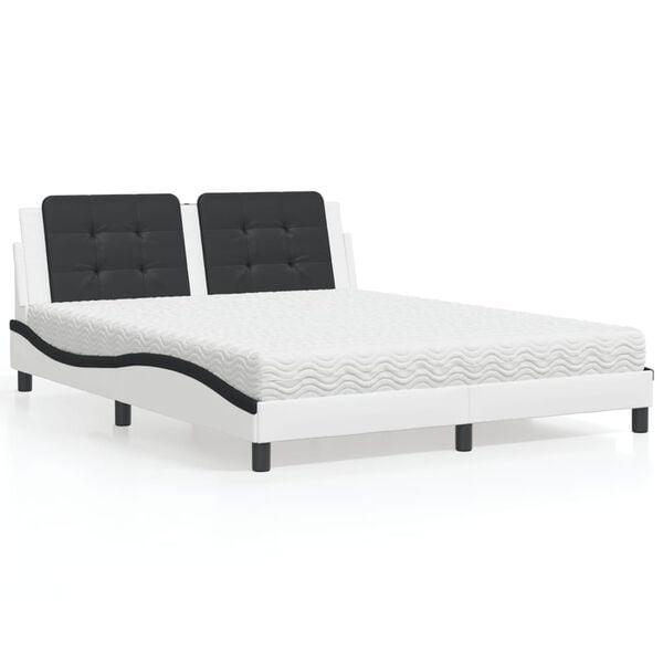 vidaXL Bed met matras "Zadar" kunstleer wit en zwart 160x200 cm