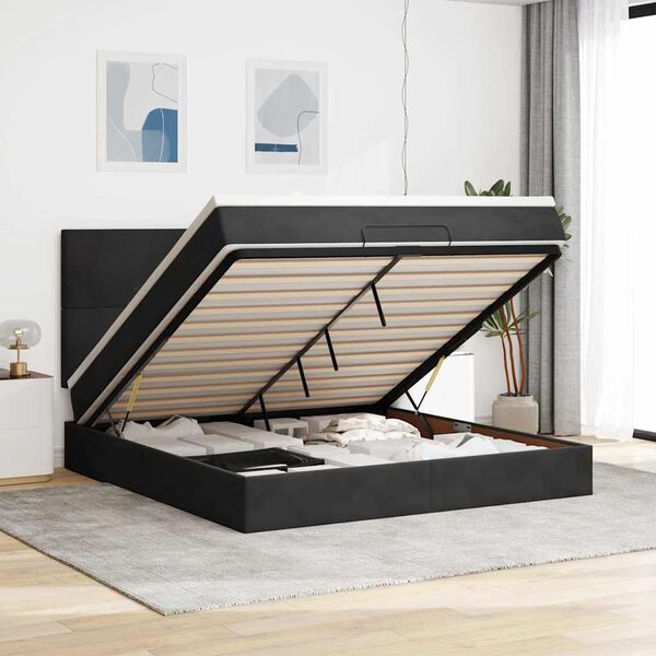 vidaXL Ottoman bed met matrassen 180x200cm fluweel zwart