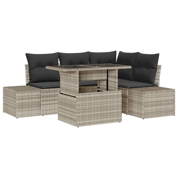 vidaXL Tuin Sofa Set met kussen 5 pcs Lichtgrijs poly rattan