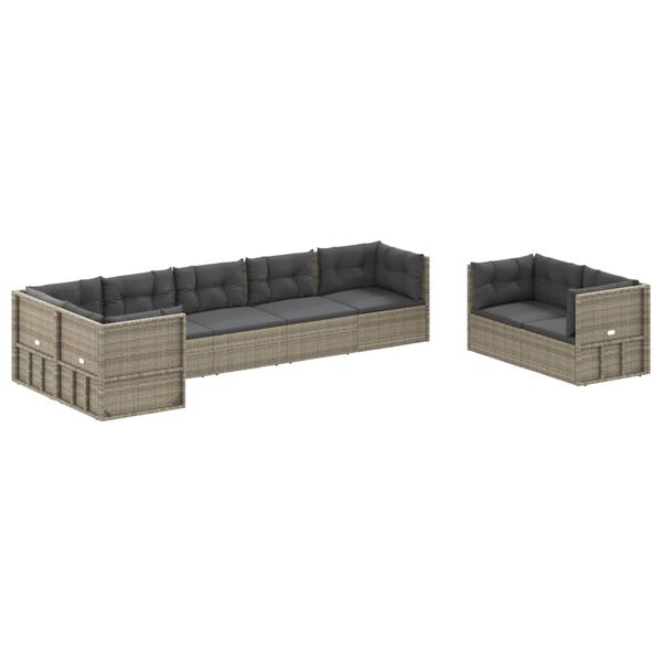 vidaXL 8-delige Loungeset met kussens poly rattan grijs