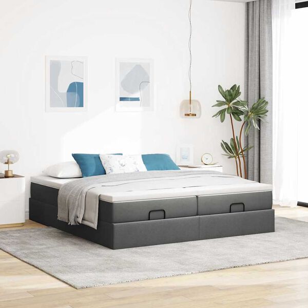 vidaXL Ottoman bed met matrassen 160x200cm stof donkergrijs