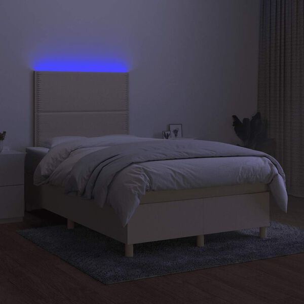 vidaXL Boxspring met matras en LED stof cr&egrave;mekleurig 120x190 cm