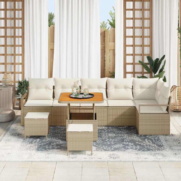 vidaXL Tuin Sofa Set met kussen 9 pcs Beige Poly riet