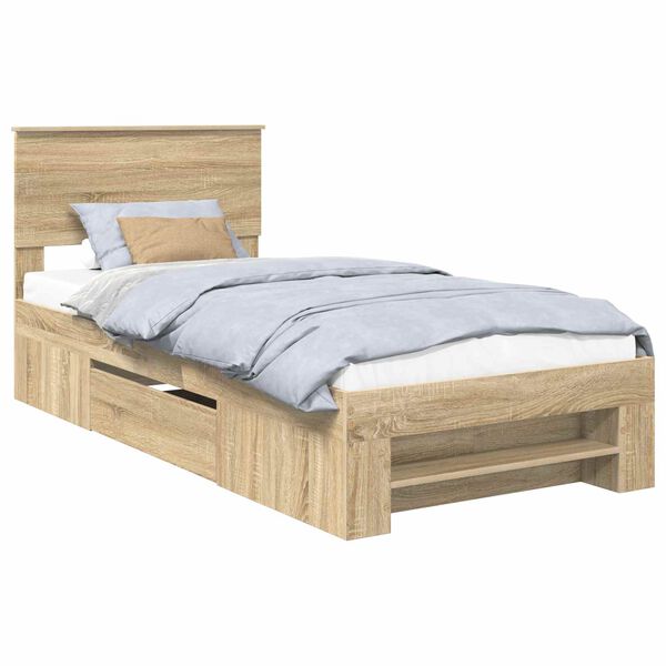 vidaXL Bedframe met hoofdeinde Sonoma Eiken 90 x 200 cm Bewerkt hout