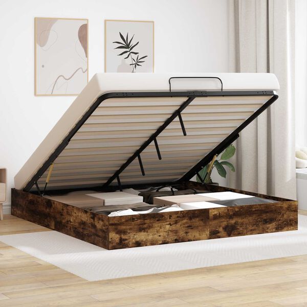 vidaXL Ottoman Bedframe met opslag Gerookte Eik 203 x 160 x 25 cm