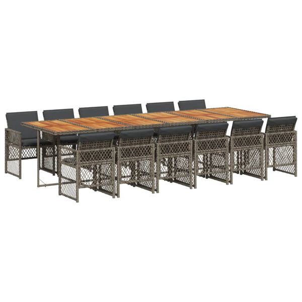 vidaXL 13-delige Tuinset met kussens poly rattan grijs