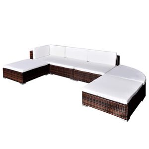 vidaXL 6-delige Loungeset met kussens poly rattan bruin