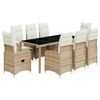vidaXL 9-delige Bistroset met kussens poly rattan beige