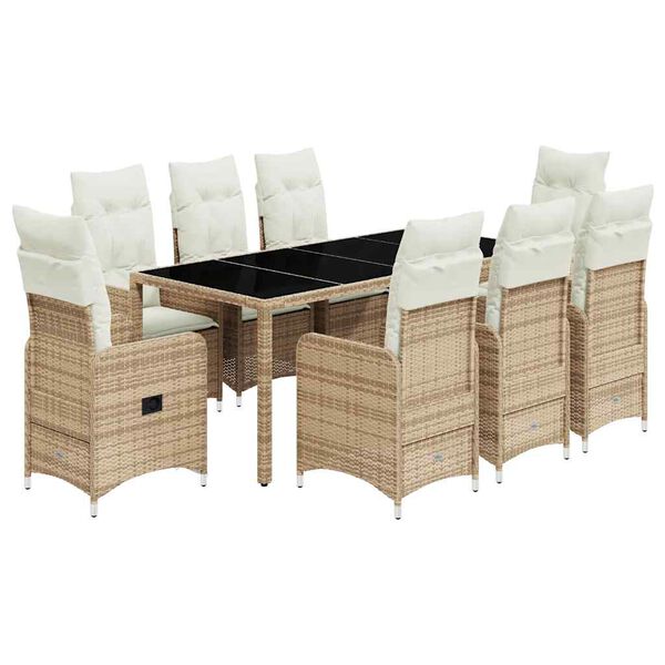 vidaXL 9-delige Bistroset met kussens poly rattan beige