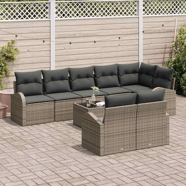vidaXL Tuinbankenset met kussen met opslag 9 pcs Grijs poly rattan
