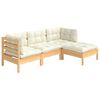 vidaXL 4-delige Loungeset met crèmekleurige kussens grenenhout