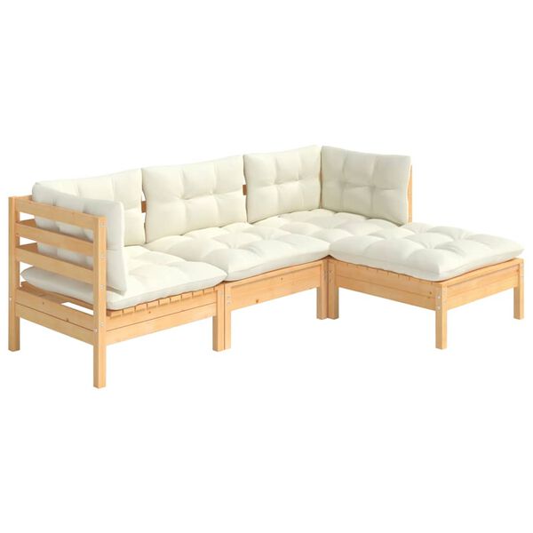 vidaXL 4-delige Loungeset met crèmekleurige kussens grenenhout