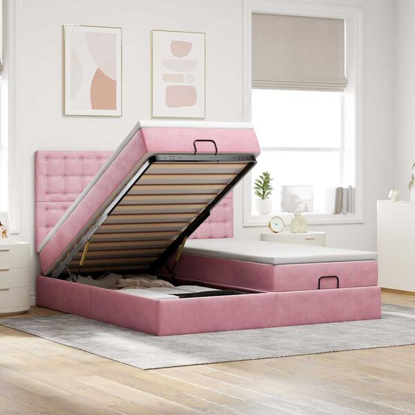vidaXL Ottoman bed met matrassen 200x200cm fluweel roze
