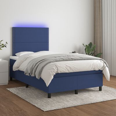 vidaXL Boxspring met matras en LED stof blauw 120x190 cm