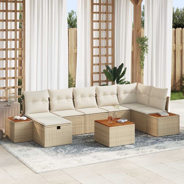 vidaXL Tuin Sofa Set met kussen 8 pcs Beige Poly riet