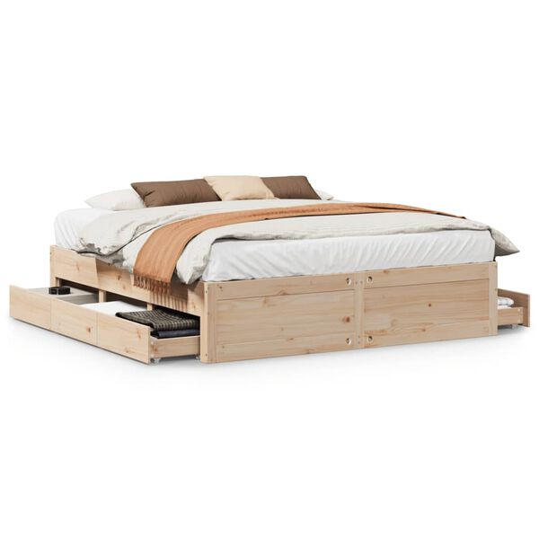 vidaXL Bedframe zonder matras met lades massief grenenhout 200x200 cm