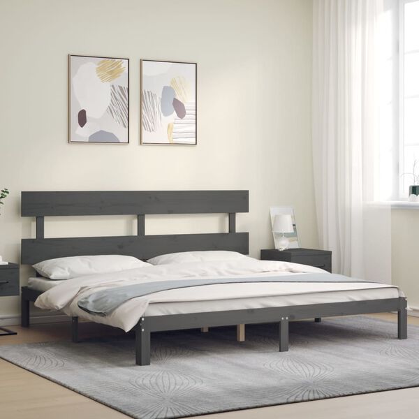 vidaXL Bedframe met hoofdbord massief hout grijs 200x200 cm