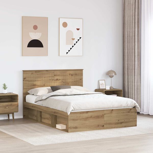 vidaXL Bedframe Ambachtelijk eiken 135 x 190 cm Massief grenenhout