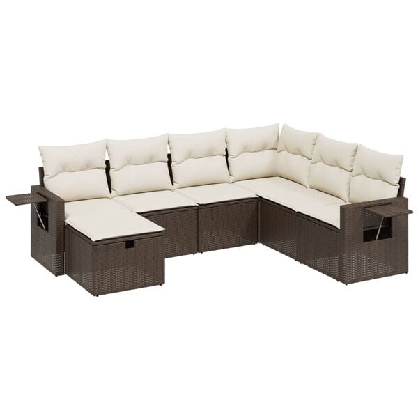 vidaXL 7-delige Loungeset met kussens poly rattan bruin
