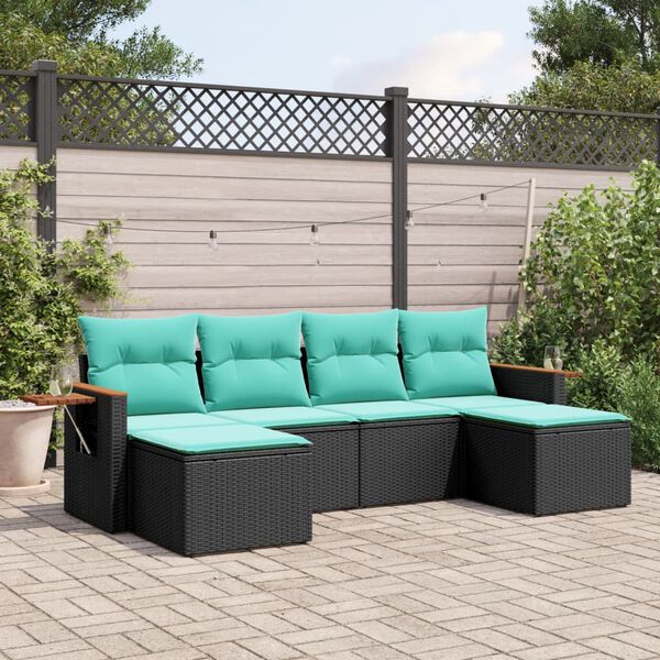 vidaXL 6-delige Loungeset met kussens poly rattan zwart