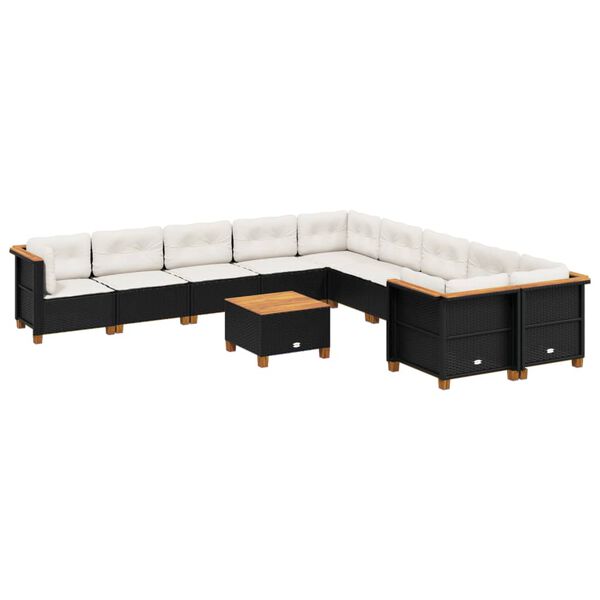 vidaXL 11-delige Loungeset met kussens poly rattan zwart