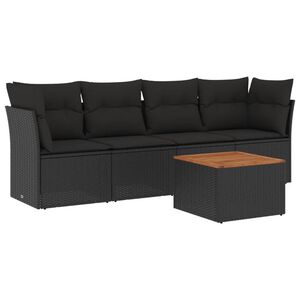 vidaXL 5-delige Loungeset met kussens poly rattan zwart
