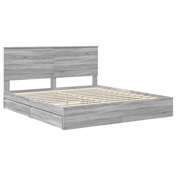 vidaXL Opslag bed met lade Grijs Sonoma 180 x 200 cm Bewerkt hout