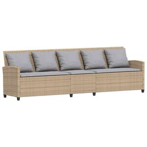 vidaXL Tuinbank 5-zits met kussens poly rattan beige