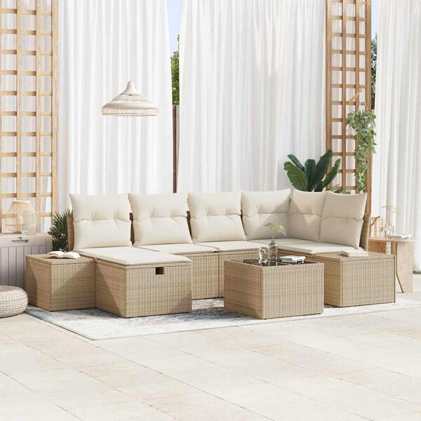 vidaXL Tuin Sofa Set met kussen 7 pcs Beige poly rattan