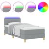 vidaXL LED Box Spring Bed met matras Lichtgrijs 90 x 200 cm Stof