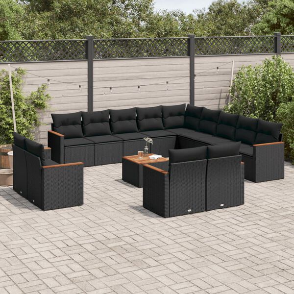 vidaXL 14-delige Loungeset met kussens poly rattan zwart