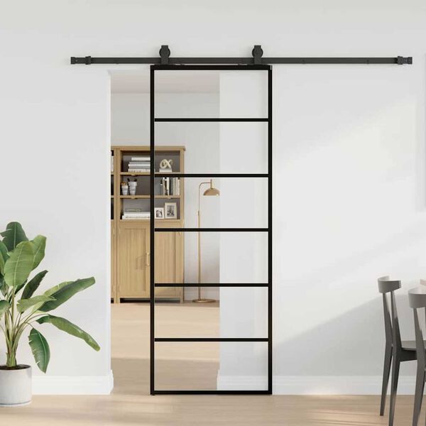 vidaXL Schuifdeur met beslagset 76x205 cm ESG glas zwart