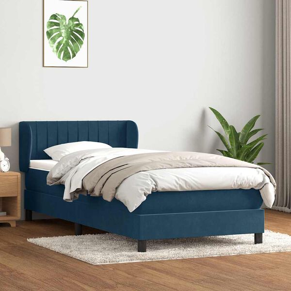 vidaXL Boxspring met matras fluweel donkerblauw 80x220 cm