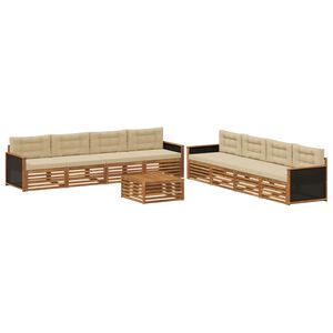 vidaXL Buiten bankenset met kussen 9 pcs Natuurlijk en Beige Polyester