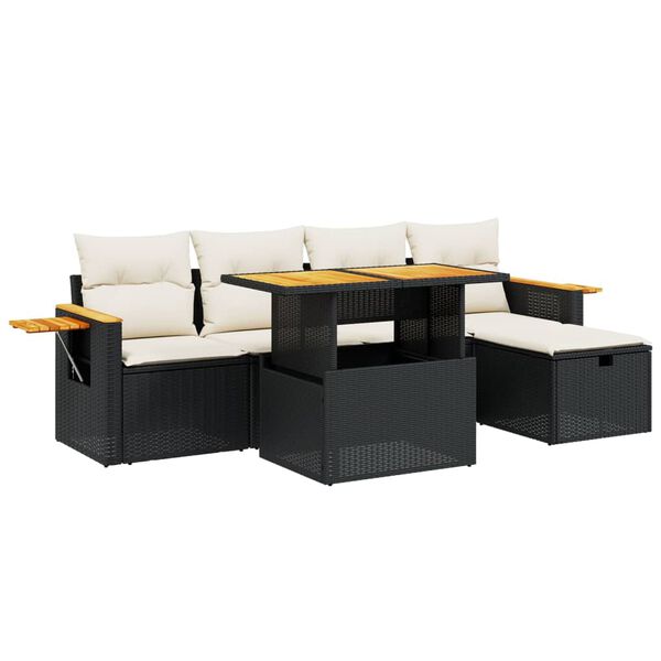 vidaXL 6-delige Loungeset met kussens poly rattan zwart