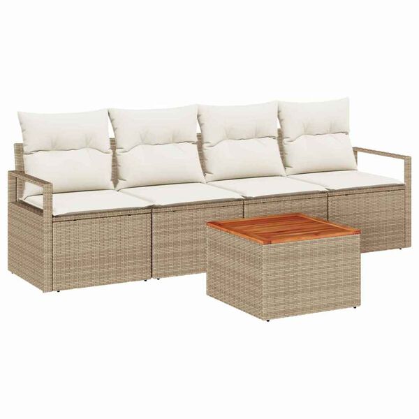 vidaXL Tuinbankenset met kussen 5 pcs Beige poly rattan