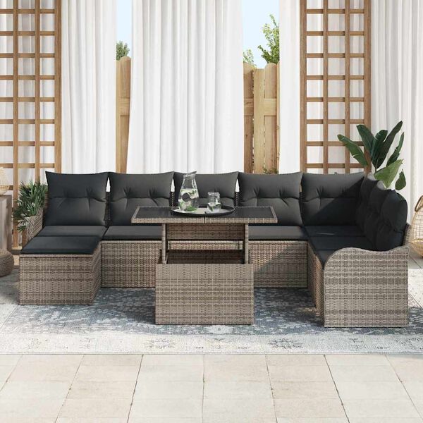 vidaXL Tuin Sofa Set met kussen 9 pcs Grijs Poly riet