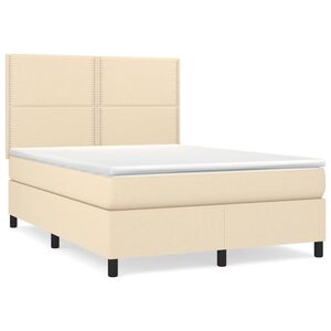vidaXL Boxspring met matras stof cr&egrave;mekleurig 140x200 cm