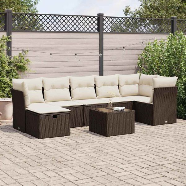 vidaXL 8-delige Loungeset met kussens poly rattan bruin