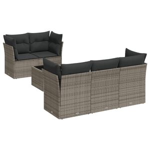 vidaXL 6-delige Loungeset met kussens poly rattan grijs