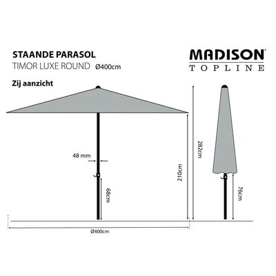 Madison Parasol Timor Luxe 400 cm grijs PAC8P014