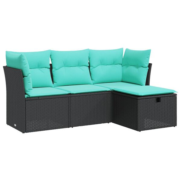 vidaXL 4-delige Loungeset met kussens poly rattan zwart