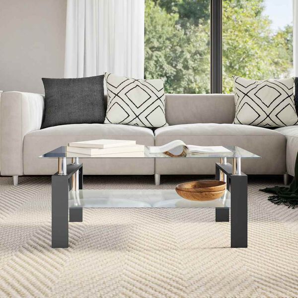 vidaXL Salontafel 95x55x40 cm gehard glas transparant en zwart