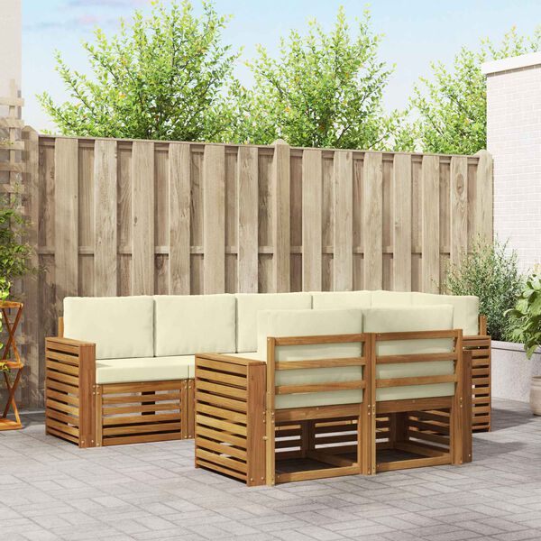 vidaXL Sofa-Sets 7 pcs Natuurlijk en Cr&egrave;me Massief Acaciahout