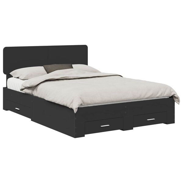 vidaXL Bedframe met hoofdeinde Zwart 140 x 190 cm Bewerkt hout