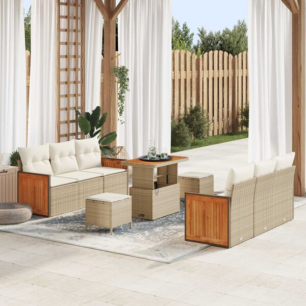 vidaXL Tuinbankenset met kussen 11 pcs Beige en Cr&egrave;me poly rattan