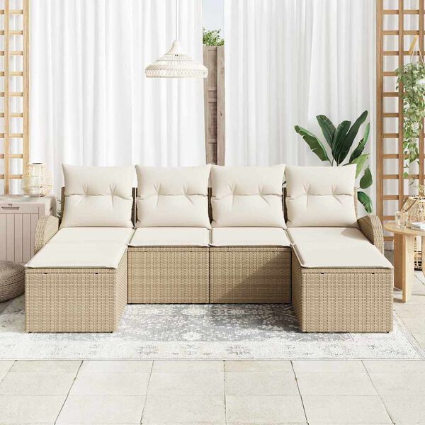vidaXL Bankstel met kussen met opslag 6 pcs Beige en Wit poly rattan