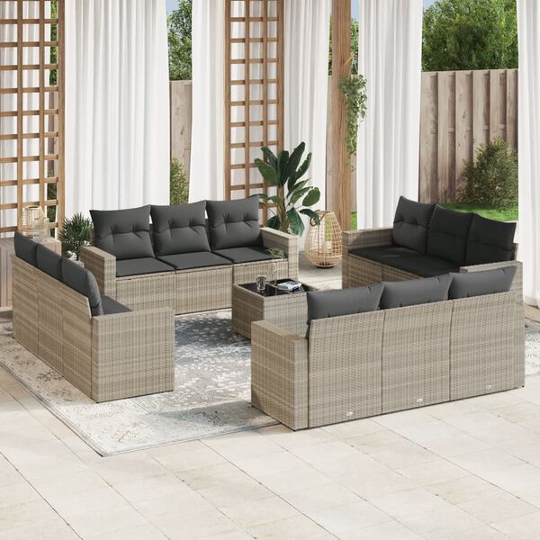 vidaXL 13-delige Loungeset met kussens poly rattan lichtgrijs