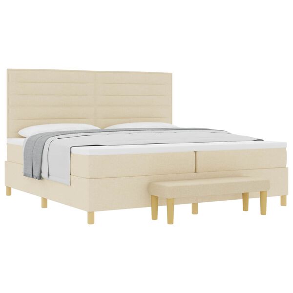 vidaXL Boxspring bed met matras met hoofdeinde Cr&egrave;me 200 x 200 cm Stof