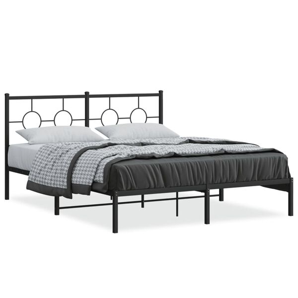 vidaXL Bedframe met hoofdbord metaal zwart 150x200 cm